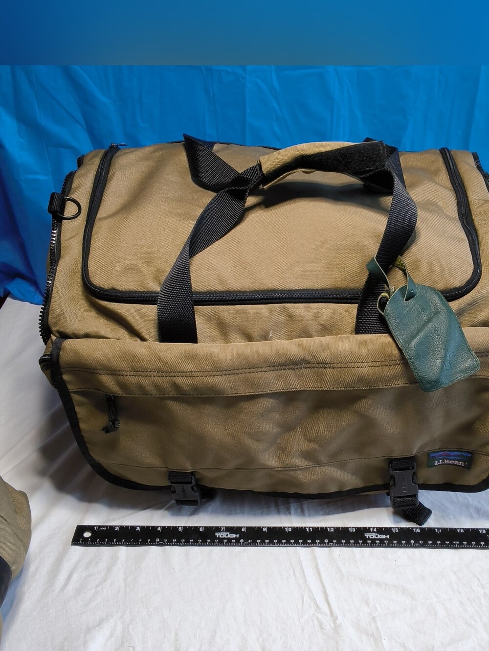Vintage L.L. Bean Brown Canvas Duffle Bags Weekender Travel Gear Retro Blue Logo - Picture 15 of 16